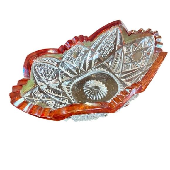 Vintage Bohemian Etched Crystal Bowl Ruby Red Trim Decorative 6" - Picture 4 of 8